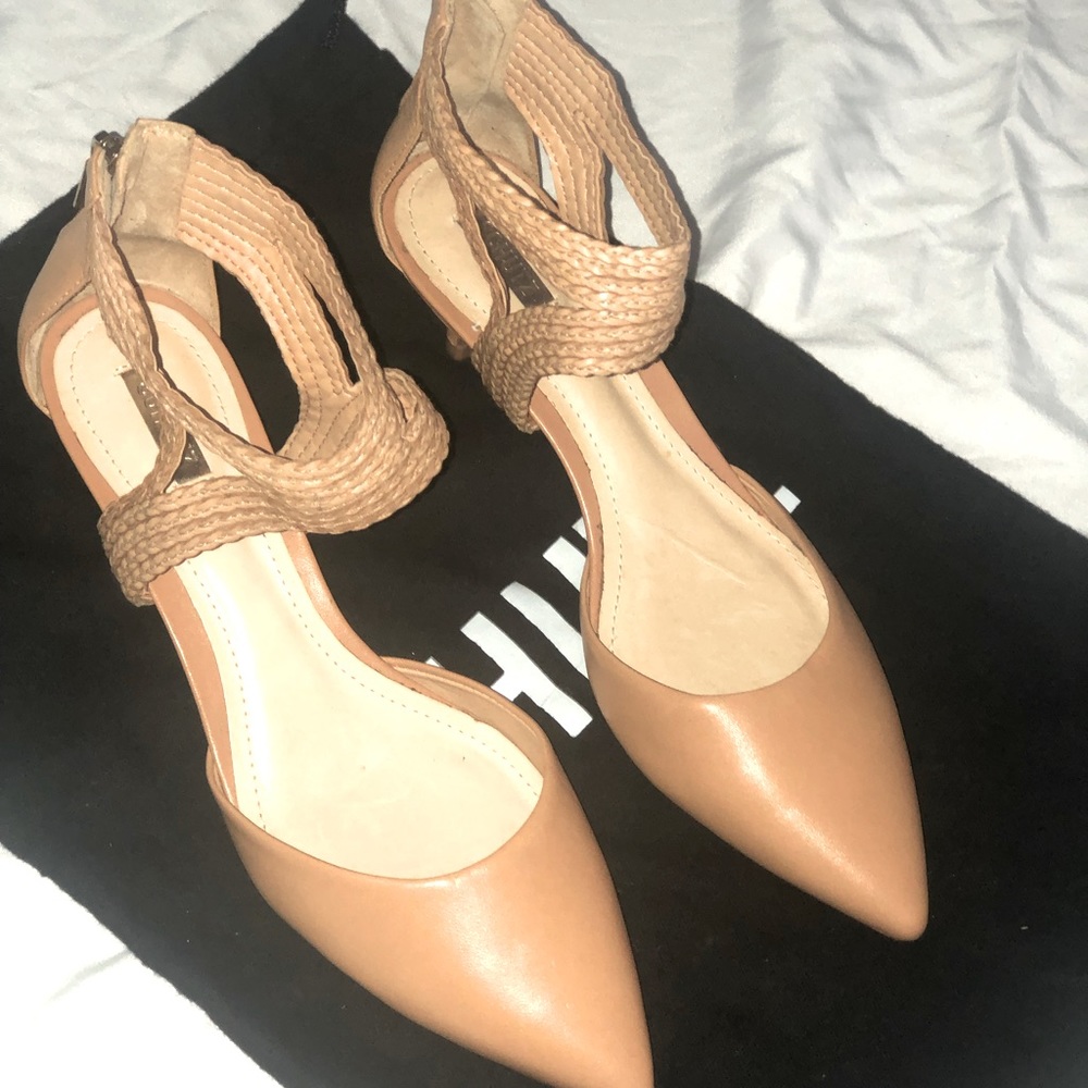 SCHUTZ Tan Braided-Strap Pointed Toe Heels